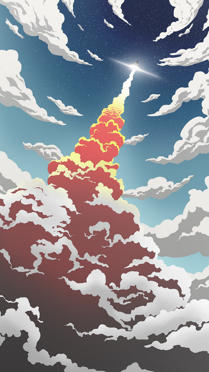 rocket, portrait display, clouds