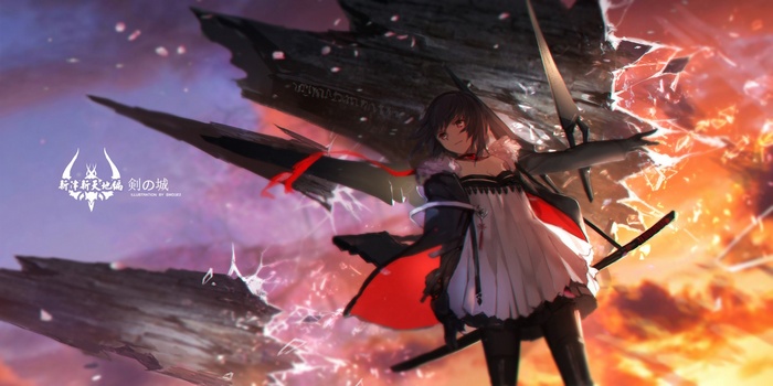 Anime girl with swords and wings