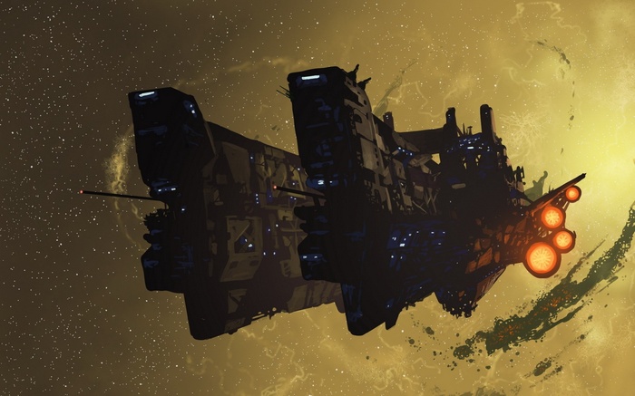 Futuristic spaceship in outer space with stars