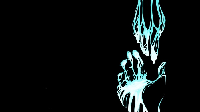 Minimalist artwork of two glowing hands reaching