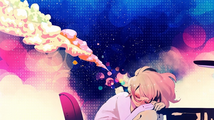 Anime girl with pink hair sleeping