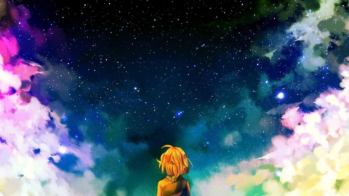 Kuriyama Mirai looking at a starry sky