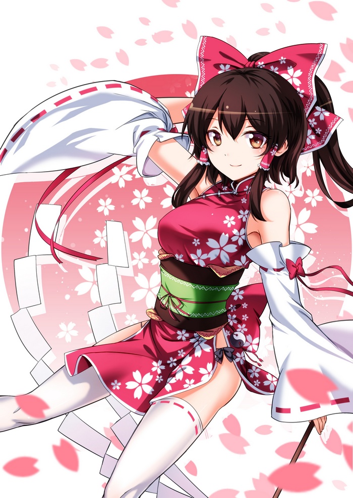 Hakurei Reimu in a red dress with cherry blossoms