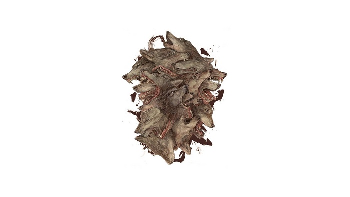 A Pile of Wolf Heads in Traditional Art Style