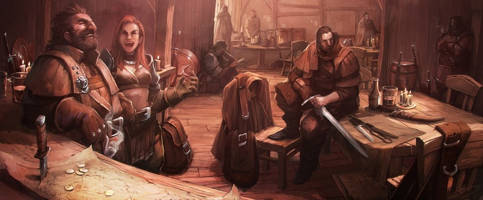 The Witcher 3: Wild Hunt tavern scene with Geralt and companions