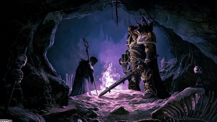 Warhammer: Chaos Lord and hooded figure in cave