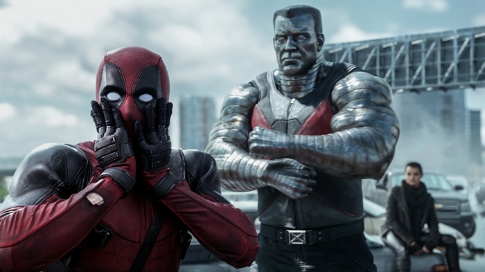 Deadpool and Colossus in a scene from the movie