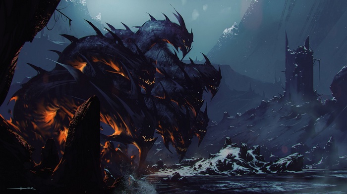 Dark Souls Hydra in a desolate, snowy landscape