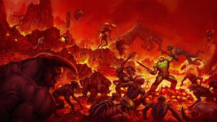 Doom 4 Hellscape with Demons and the Doom Slayer