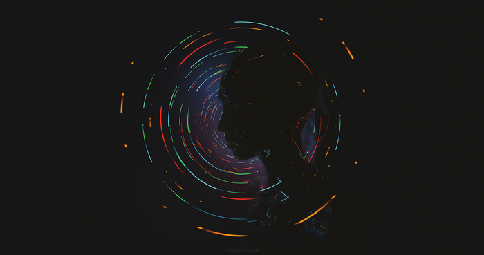 Silhouette of a person with colorful light trails