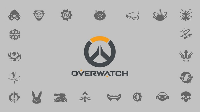 Overwatch game logo and character icons