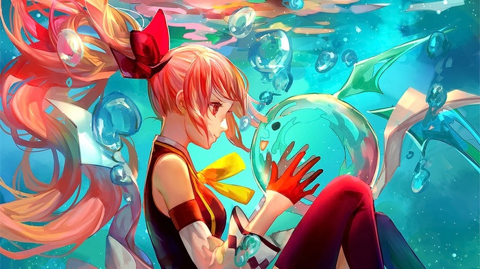 Anime girl with long hair and bubbles