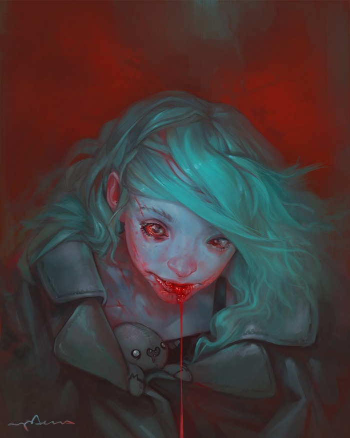 Artwork of a girl with blood