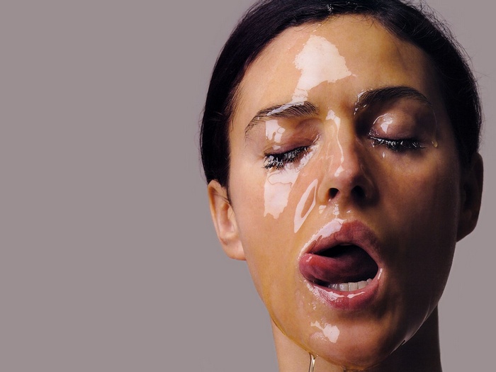 honey, licking lips, closed eyes, actress, Monica Bellucci