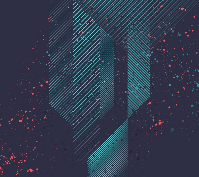 Abstract geometric shapes with splatter effect