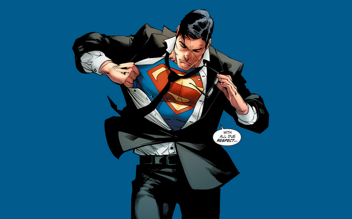 Superman ripping off his suit to reveal his costume