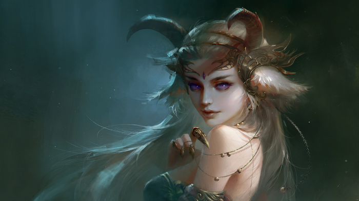 Fantasy art of a demon girl with horns