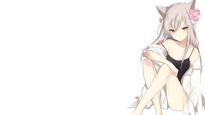 Anime girl with fox ears and flowers