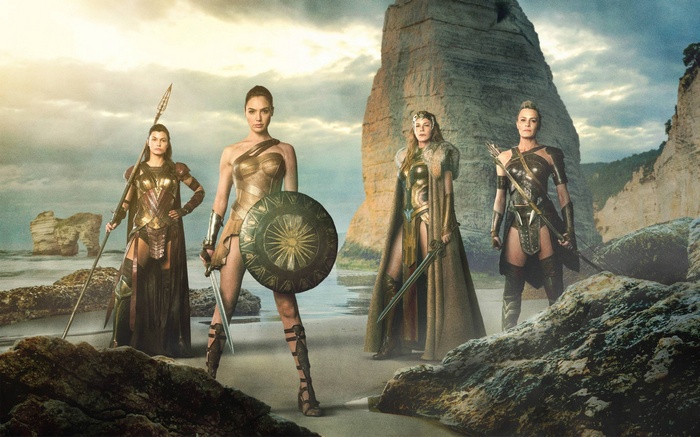 Wonder Woman and Amazon Warriors on a Beach
