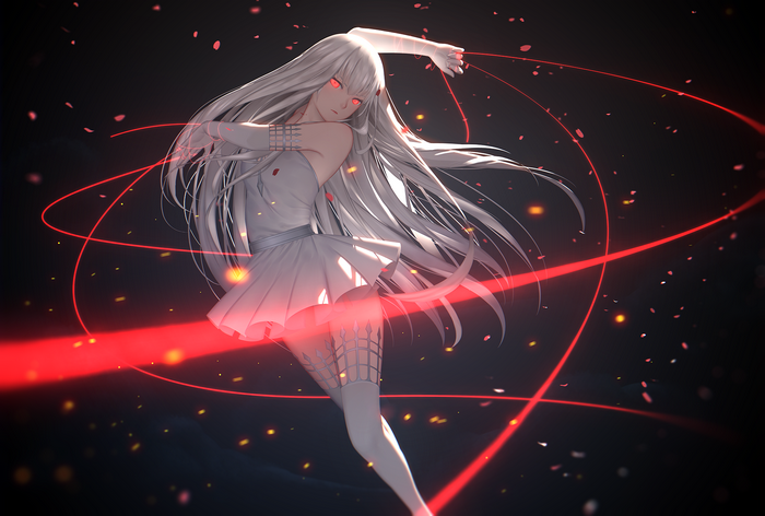 Anime girl with white hair and red eyes