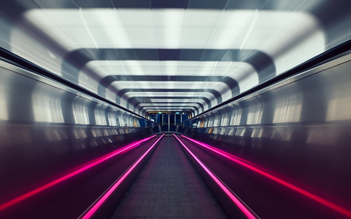 Moving walkway with pink lights in Oslo