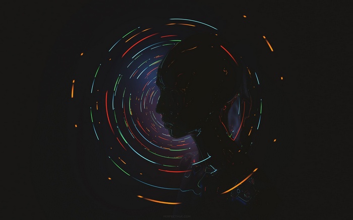 Abstract digital art with swirling colorful lights