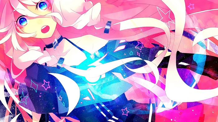IA Vocaloid anime girl with pink hair and blue eyes
