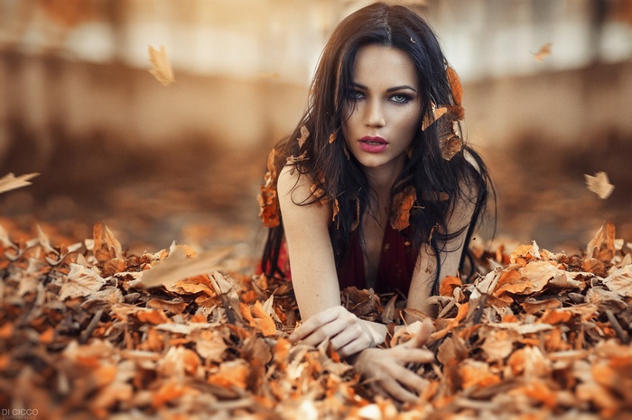 Alessandro Di Cicco Model Lying in Autumn Leaves