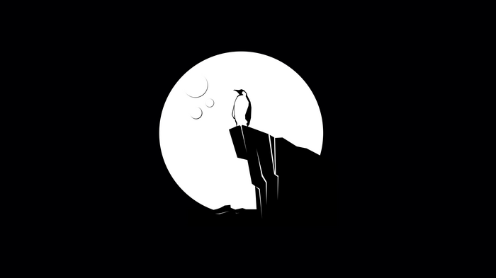 Tux the Penguin on a Cliff Under the Moon