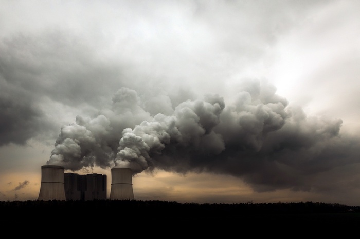 Nuclear power plant cooling towers emitting smoke