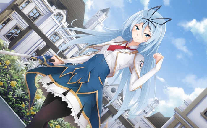 Krulcifer Einfolk with a sword in a school uniform