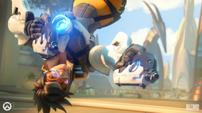 Tracer from Overwatch holding her pulse pistols