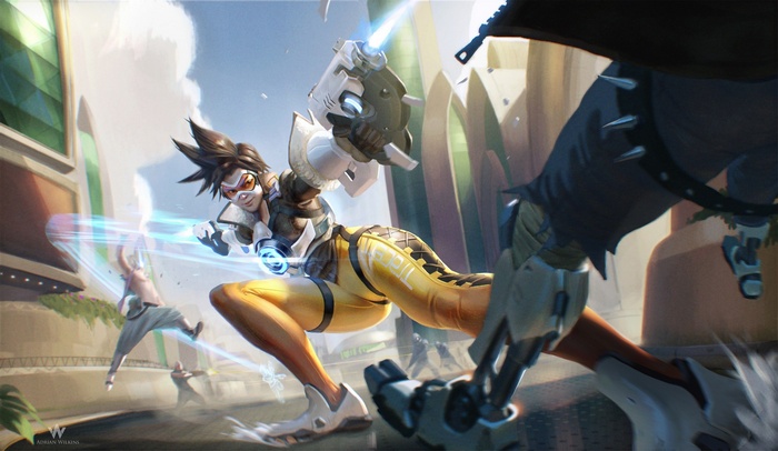 Tracer from Overwatch in a battle scene