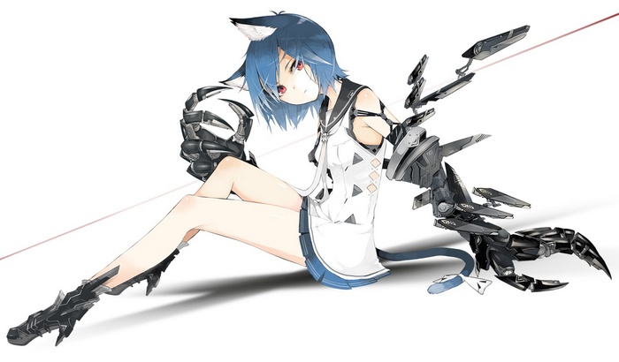Anime cat girl with mechanical limbs
