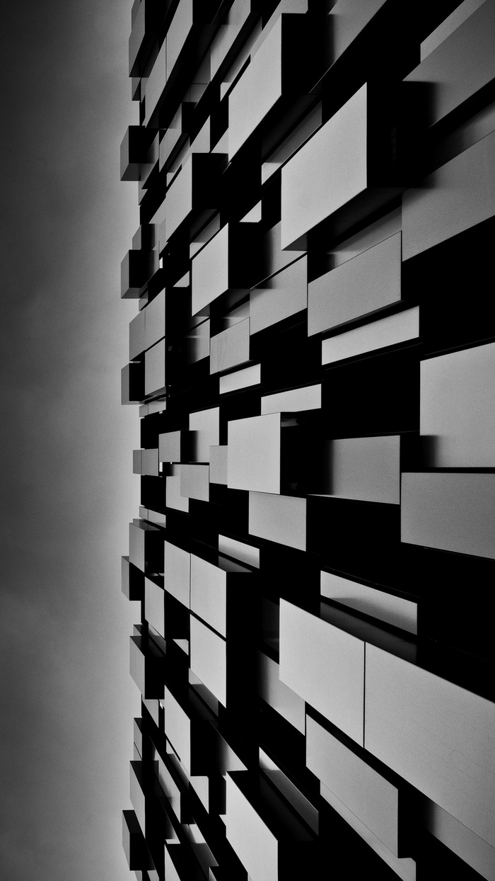 Abstract black and white geometric building facade