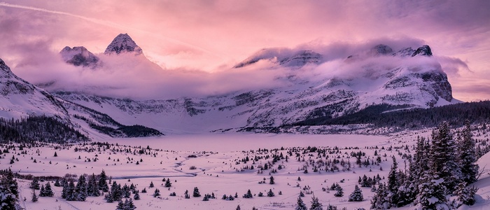 Snowy Mountains in British Columbia at Sunset