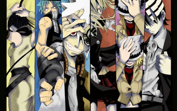 Soul Eater characters in a vertical panel style