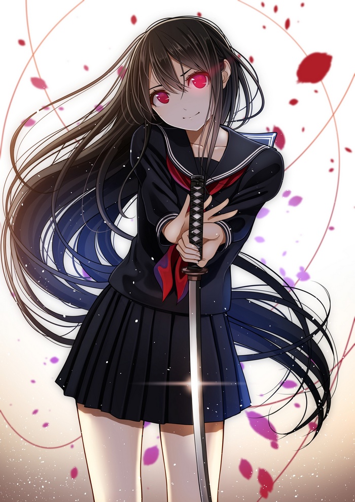 anime, sword, uniform, anime girls