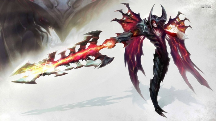 Aatrox from League of Legends with a fiery sword