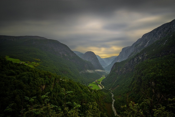 Valley with a river and mountains in Norway