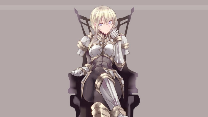 Anime girl in armor sitting on a throne