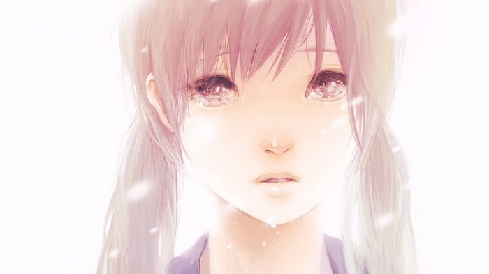 Anime girl with pink hair crying