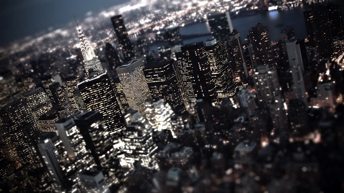 New York City skyline at night with Chrysler Building
