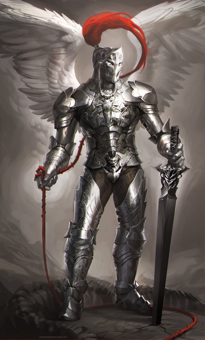 Realistic Angelic Knight with Sword and Whip