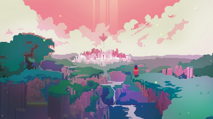 Hyper Light Drifter pixel art landscape with city