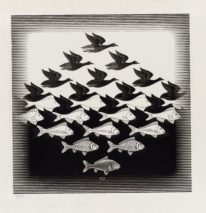M. C. Escher's Metamorphosis II: Birds and Fish