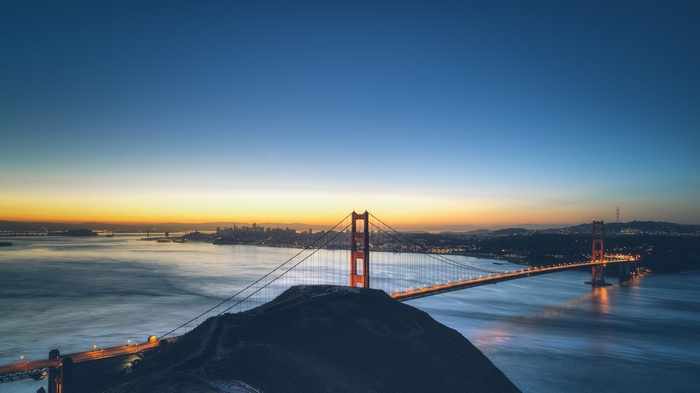 Golden Gate Bridge at sunset over San Francisco