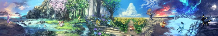 Pokémon Eeveelutions across different seasons and environments