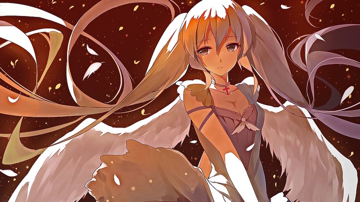 Anime girl with long blonde hair and wings