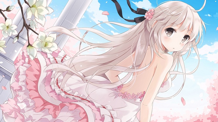 Anime girl with long blonde hair and flowers